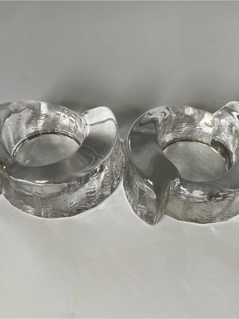 Not sure if these are candle holder or ashtray Vintage MCM Swedish Ice Glass